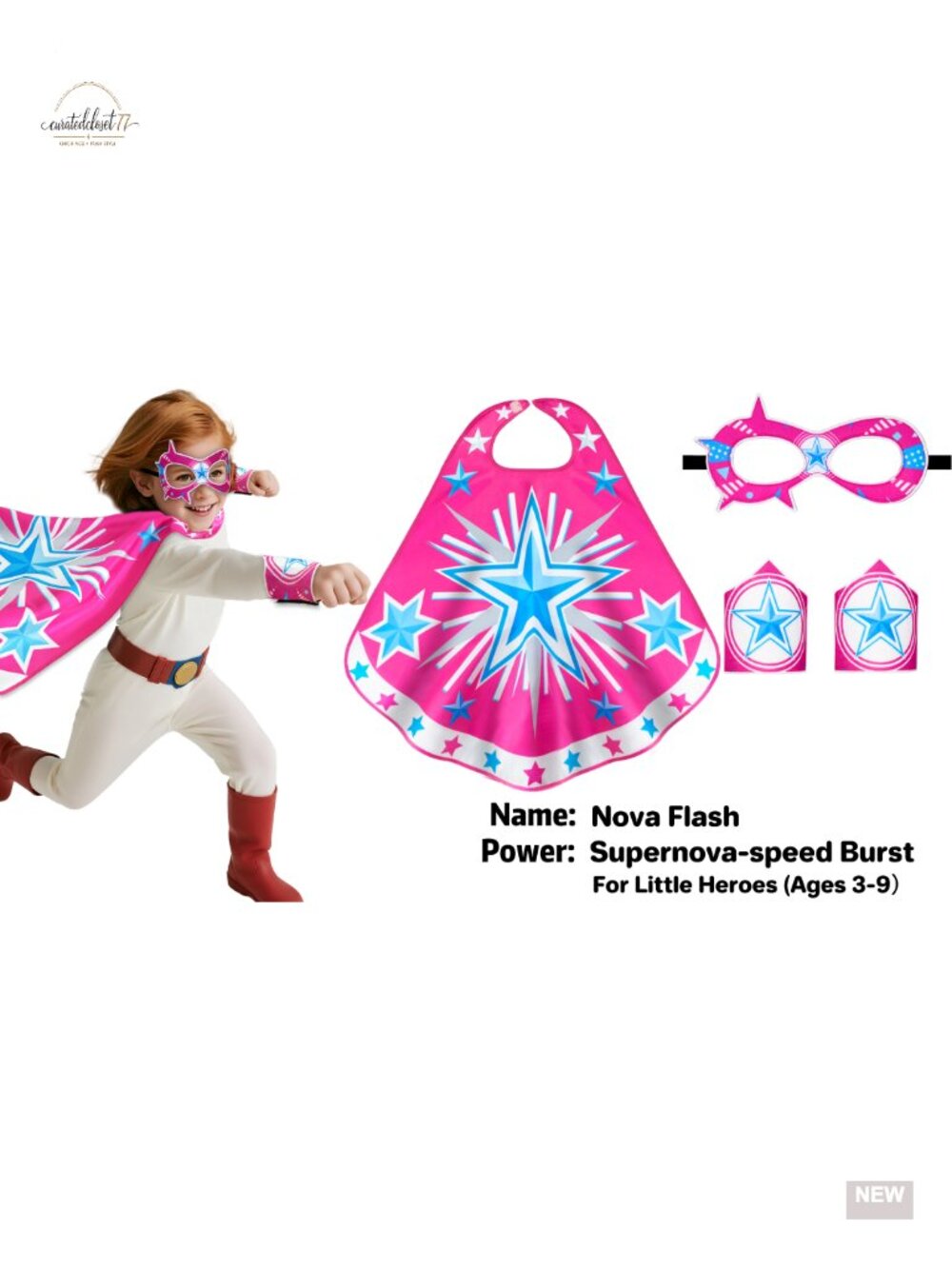 Superhero Cape Mask Gauntlets Set Pretend Play Costume Kids 4-Piece - Picture 6 of 6
